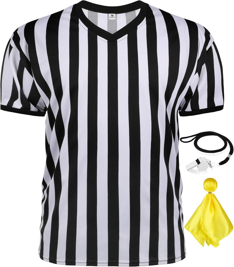 FancyFun Store 3 Pcs Referee Shirt Costume, Referee Costume Women Men V-Neck Ref Umpire Shirt for Soccer Football Player - Image 1
